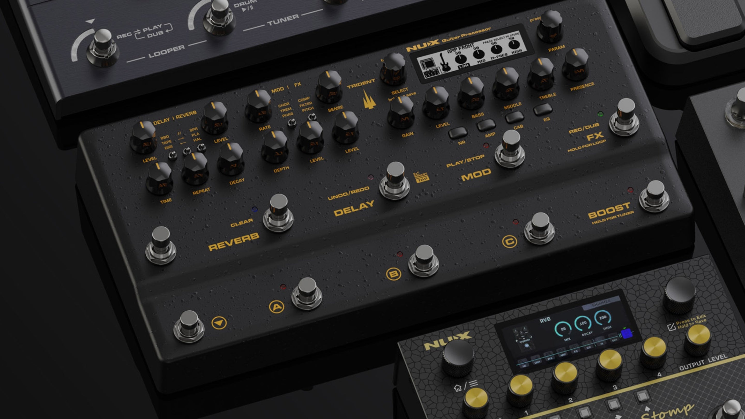 NUX Integrated effects on dark background.