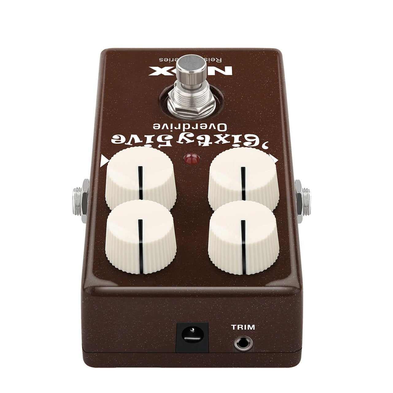 NUX Guitar effects pedal with four knobs on a white background