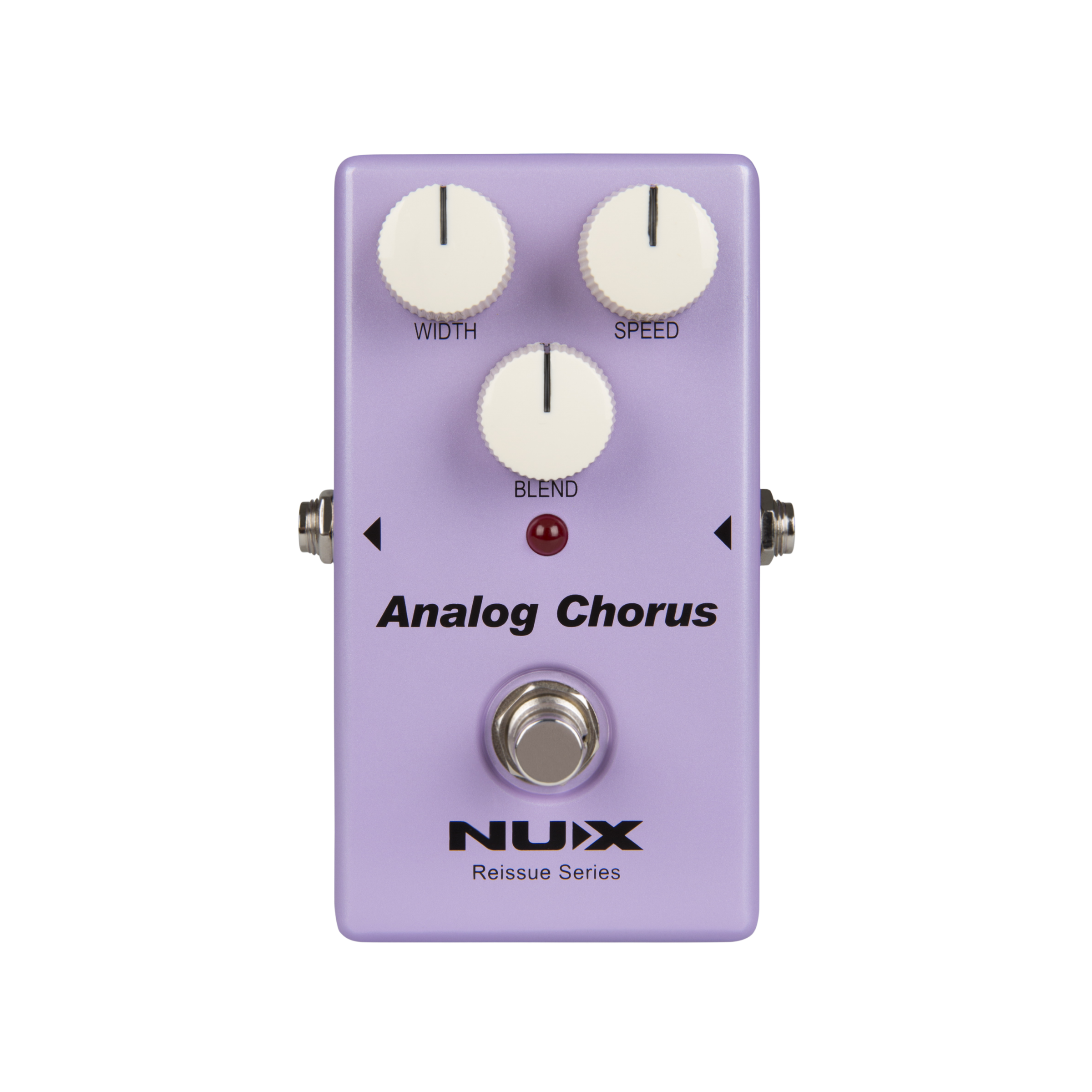Purple Nux Analog Chorus guitar effects pedal with three knobs on a white background
