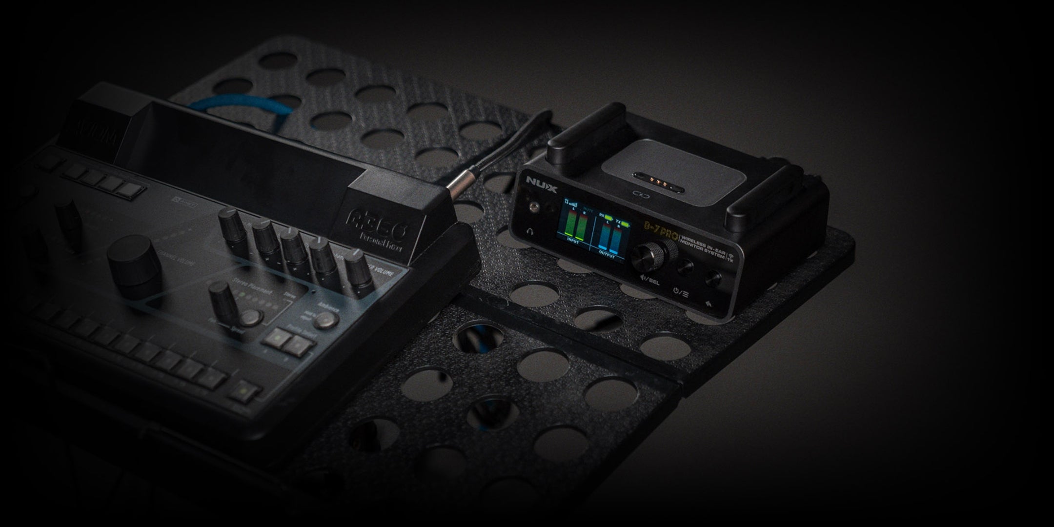 NUX B-7 pro wireless receiver integrated with other electric audio instruments