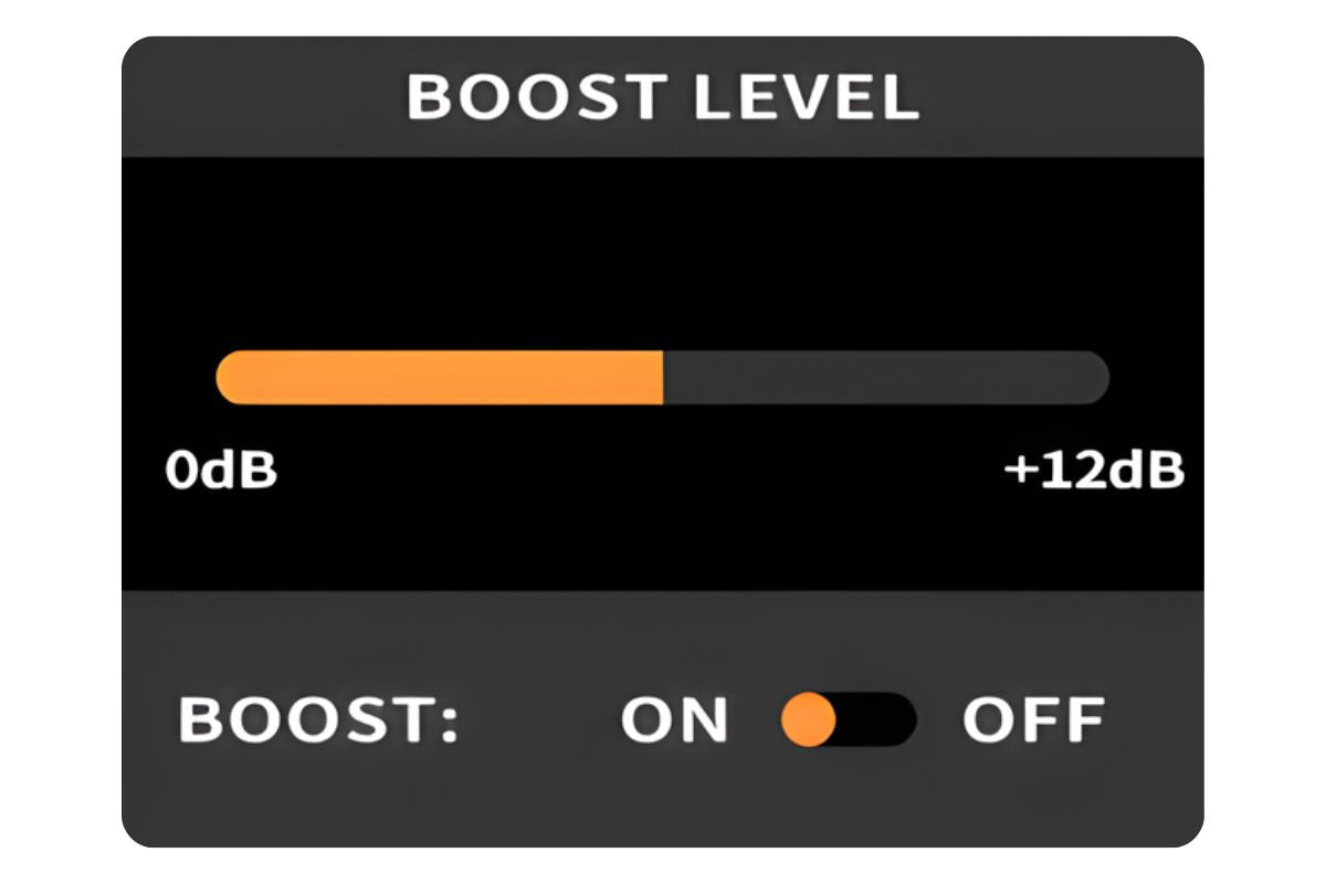 Boost level control with slider and switch on a black background