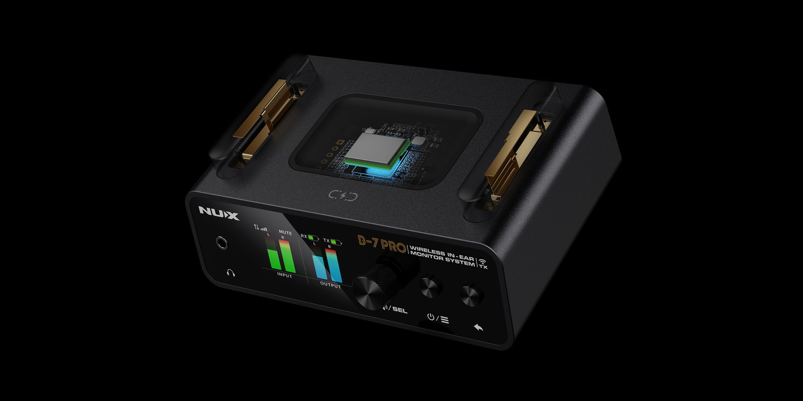 NUX B-7 PRO internals showing patented technology responsible for clear audio input.