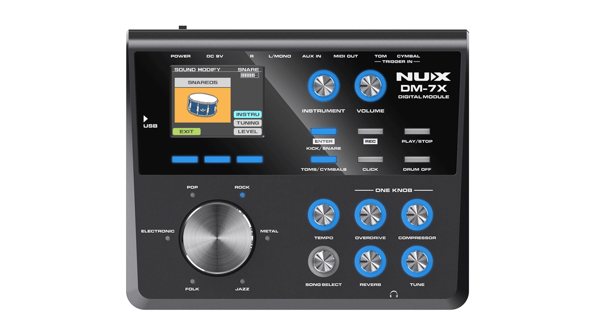 NUX DM-7X Module with control screen scrolling through the effect options