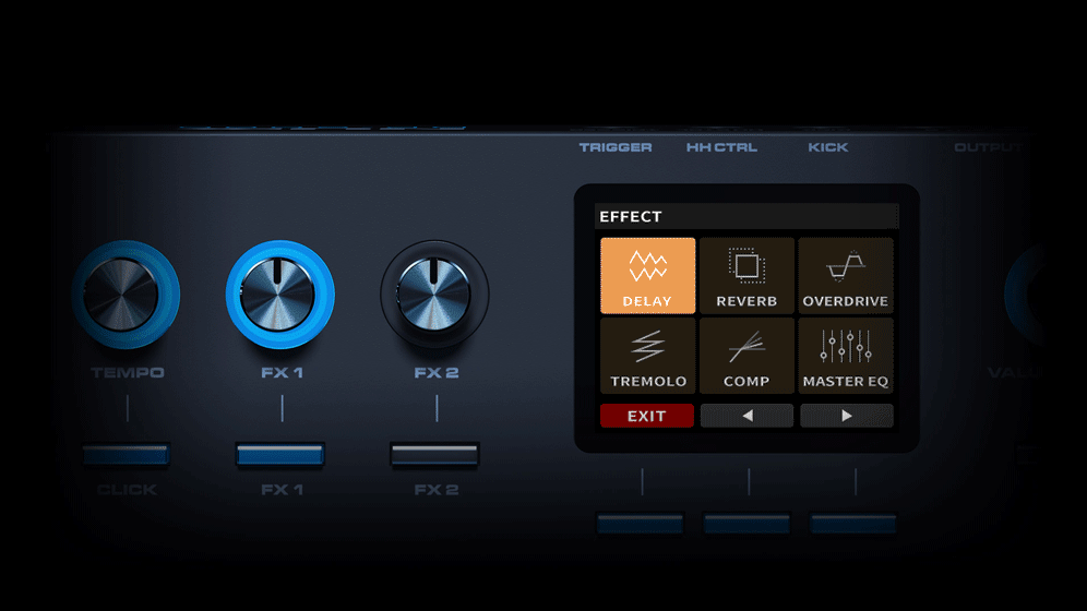 Animation showing all the effects module interface included with the NUX DP-2000
