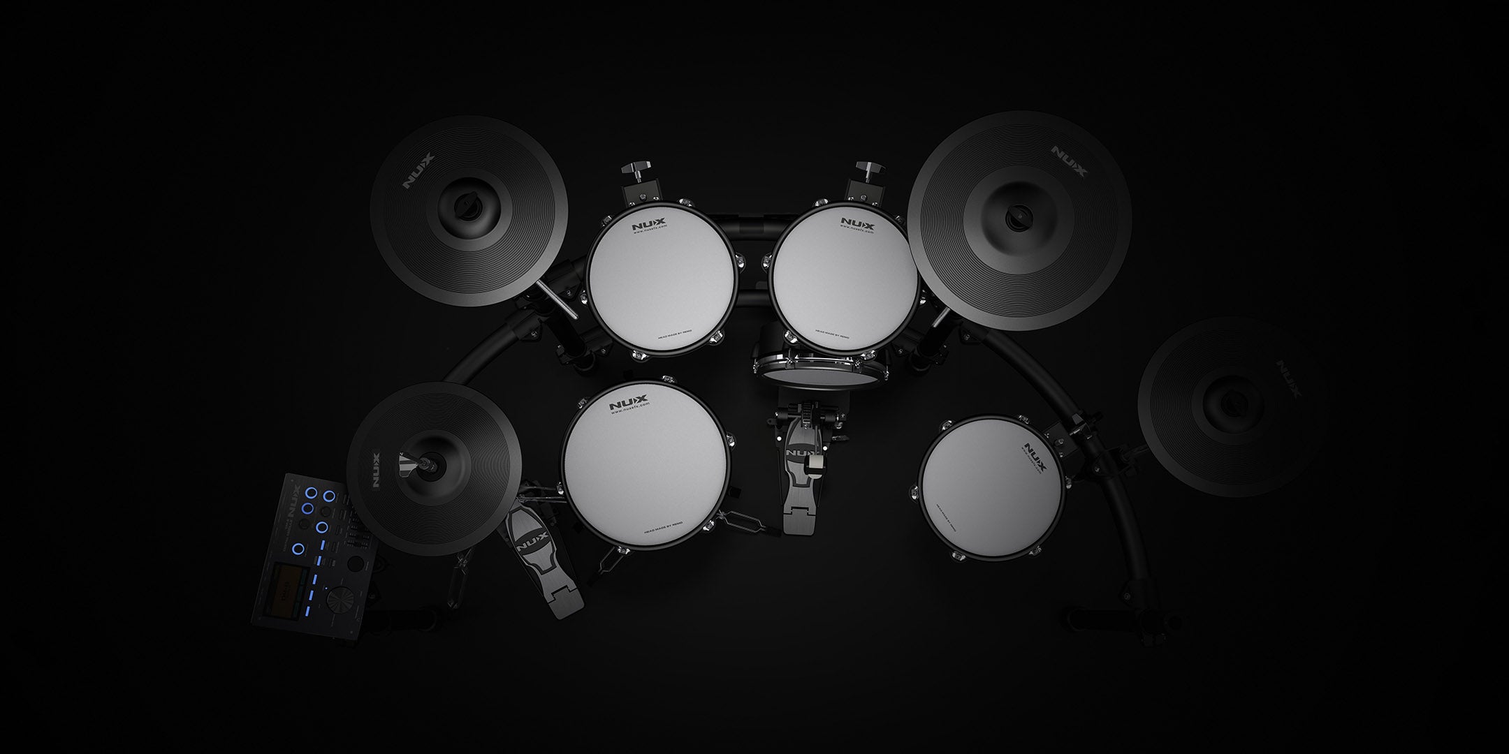 Top-down view of NUX electric drum kit