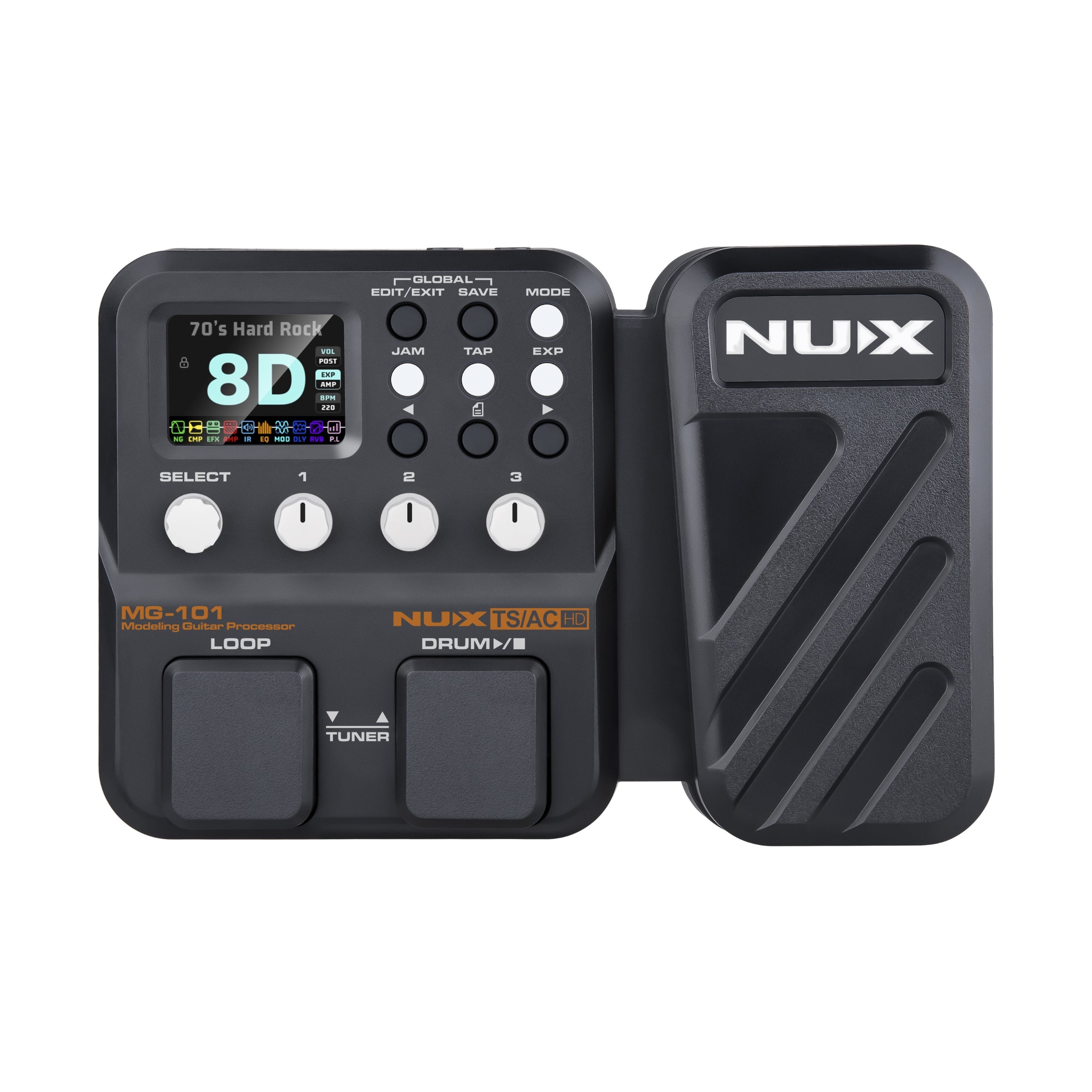 Nux MG-101 guitar effects pedal on a white background