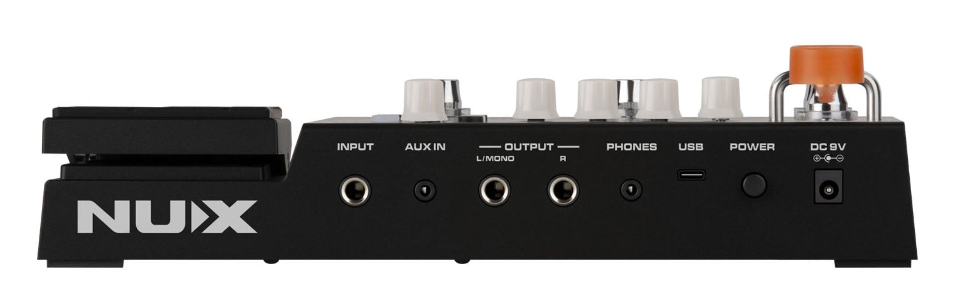 NU-X MG-400 Back panel showing all the I/O of the pedalboard modeler