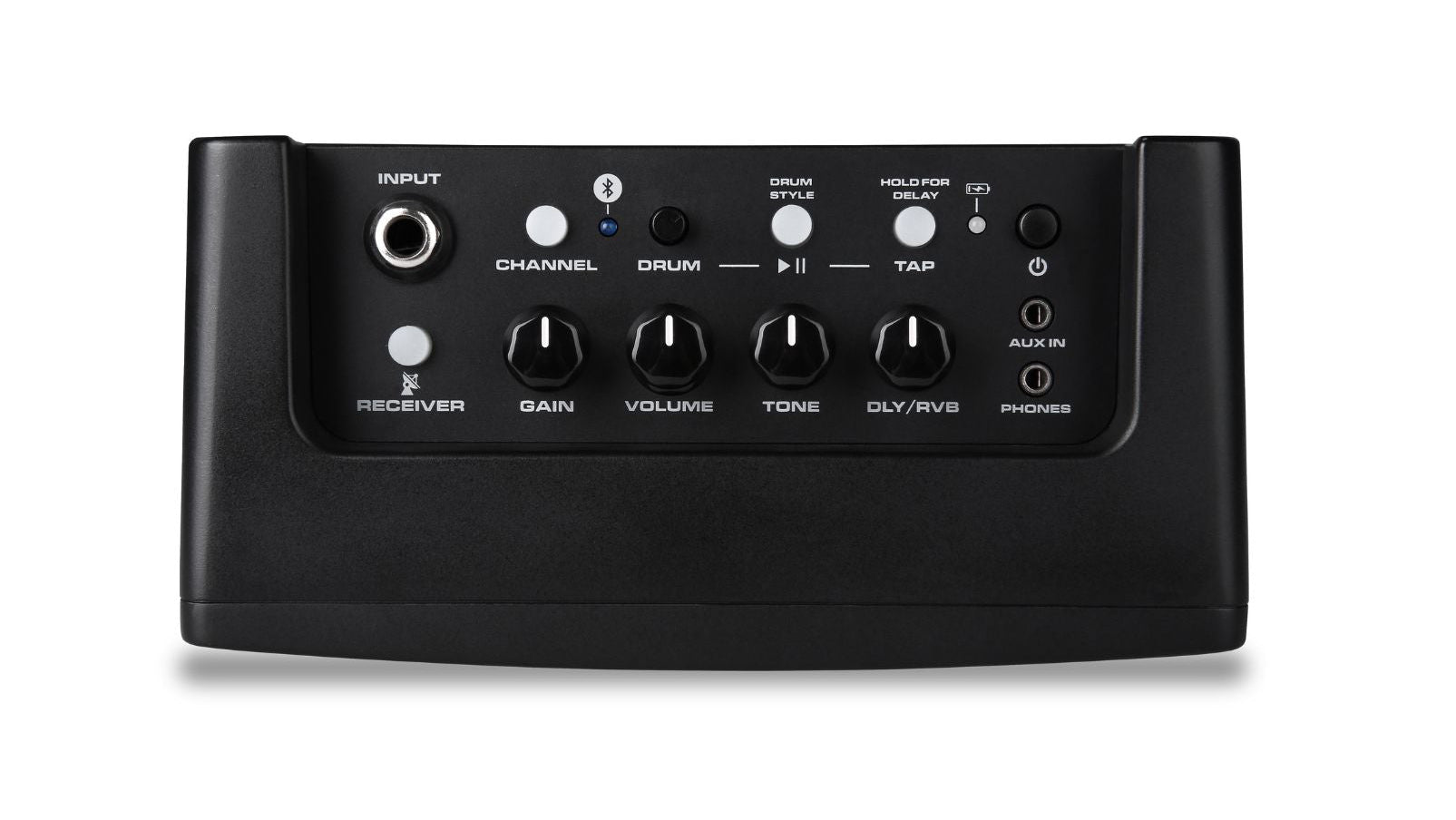 NUX mighty air control knobs with gain, volume, tone, delay, and reverb controls