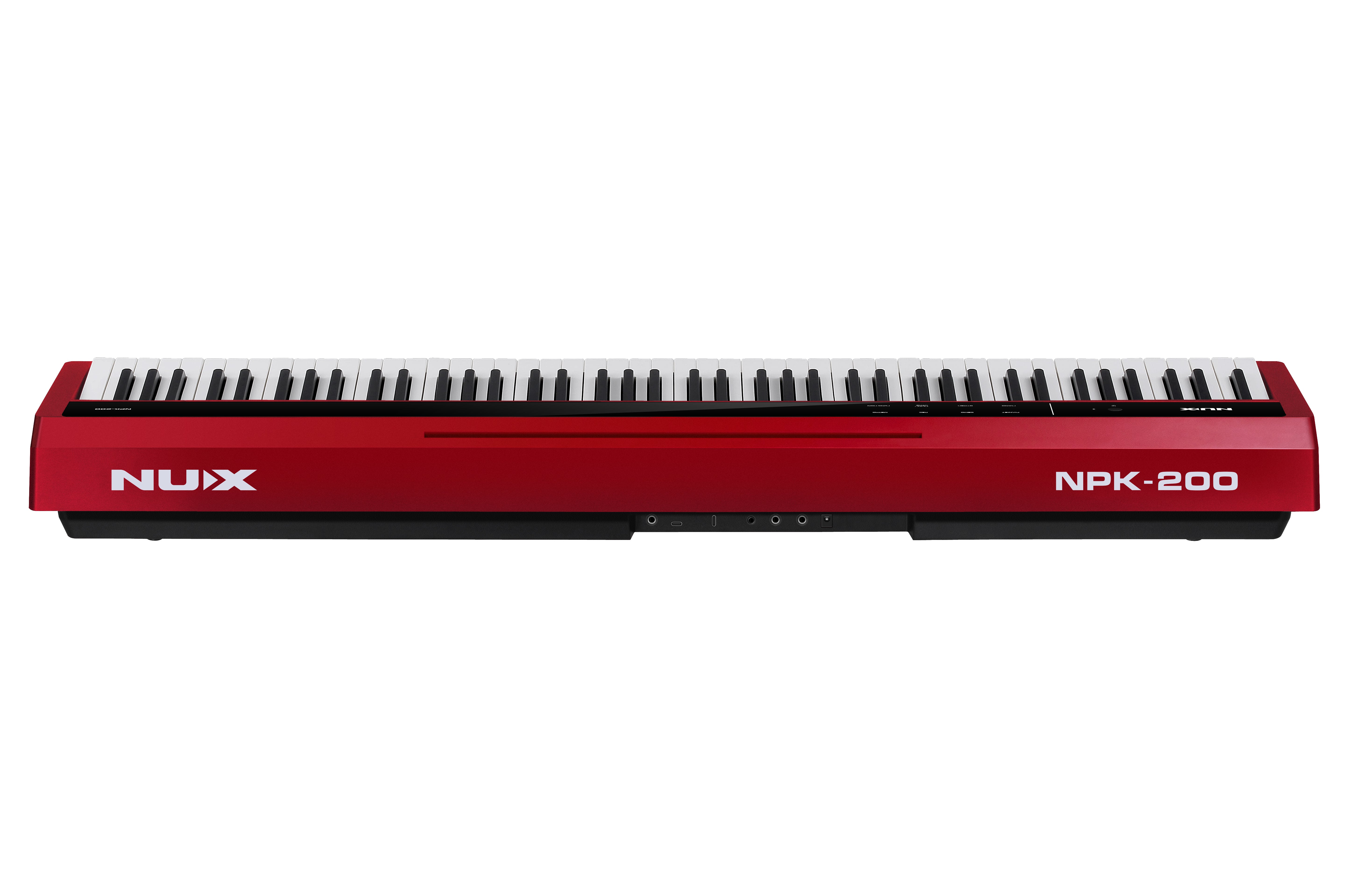 Back view of NUX NPK-200 red digital piano showing all ports