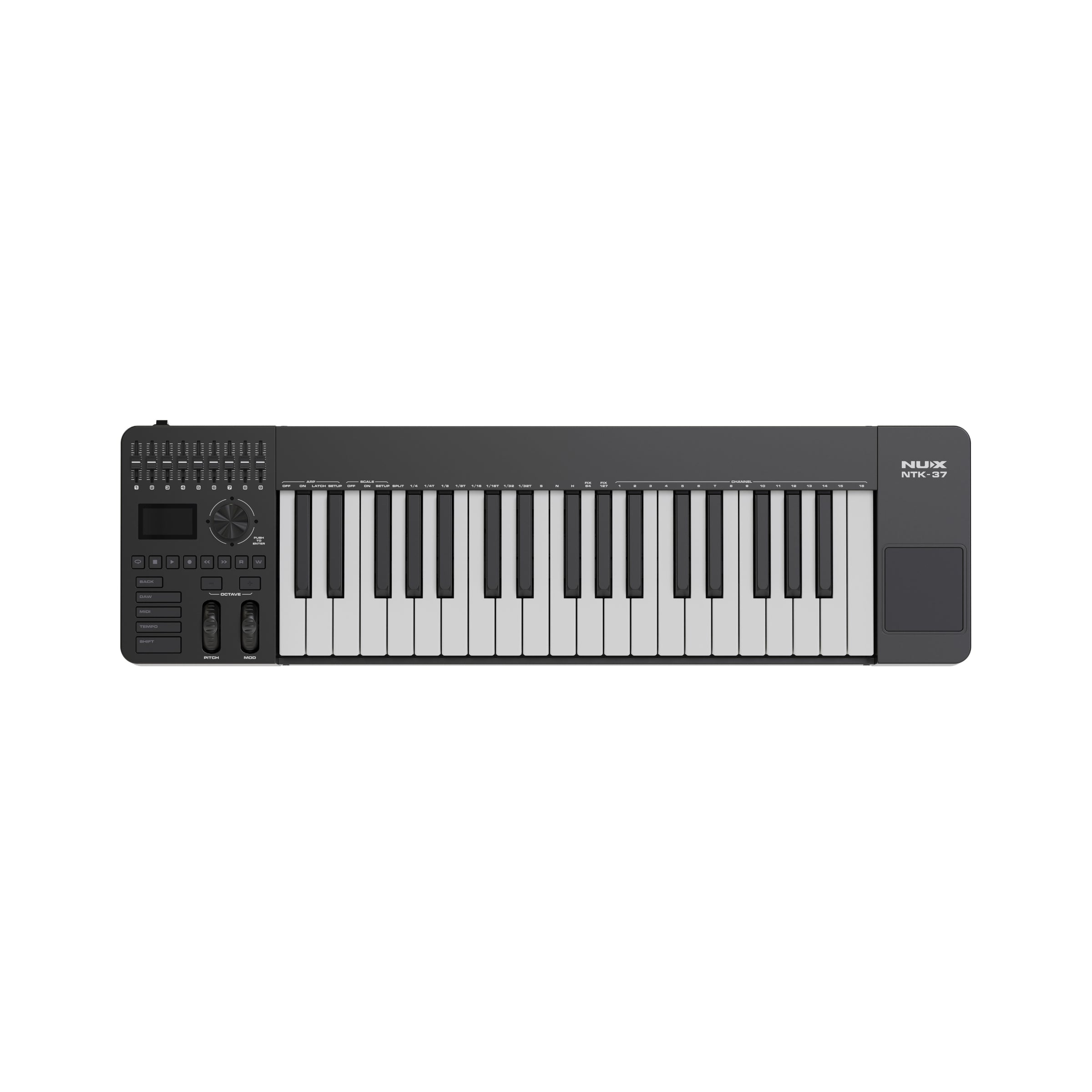 NUX NTK-37 MIDI Controller keyboard with 37 keys on white background