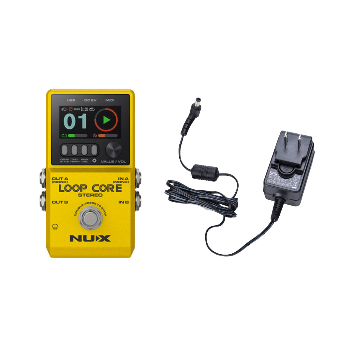 NUX Loop Core Stereo bundle with ACD-006A 9V power supply