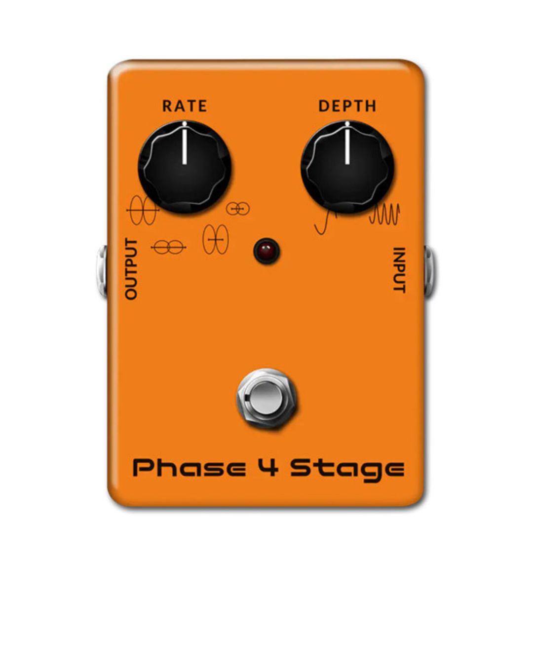 Orange guitar effects pedal with two knobs and labeled 'Phase 4 Stage' on a white background