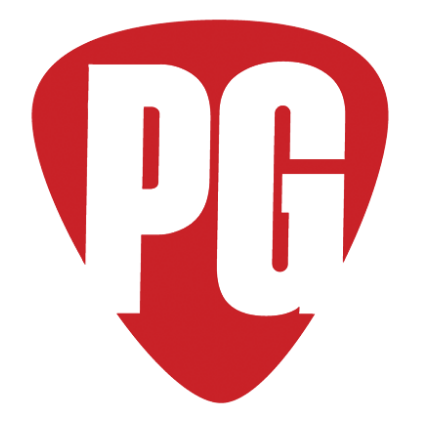 Red and white logo with 'PG' on a white background