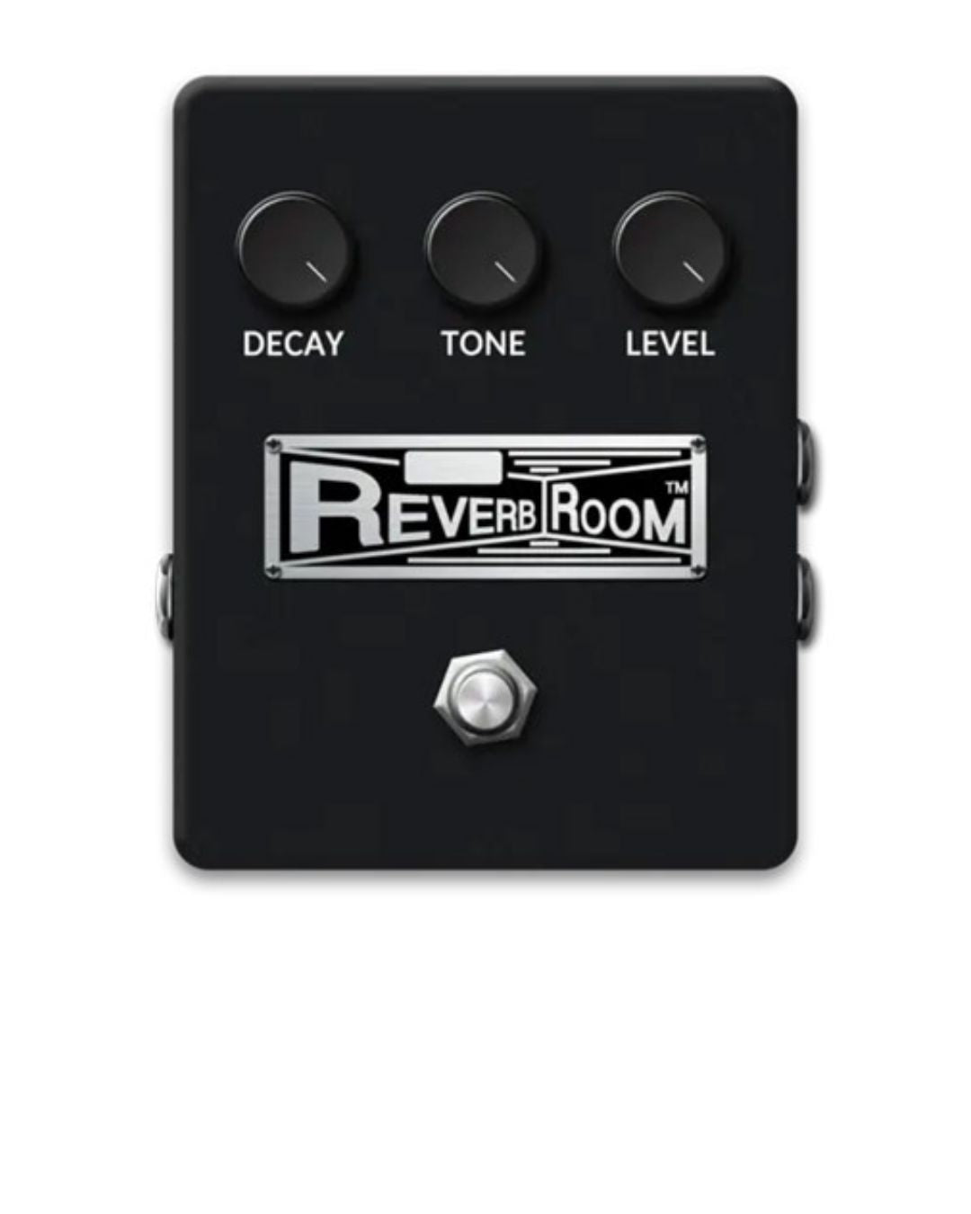 Black guitar effects pedal with 'Reverb Room' branding on a white background