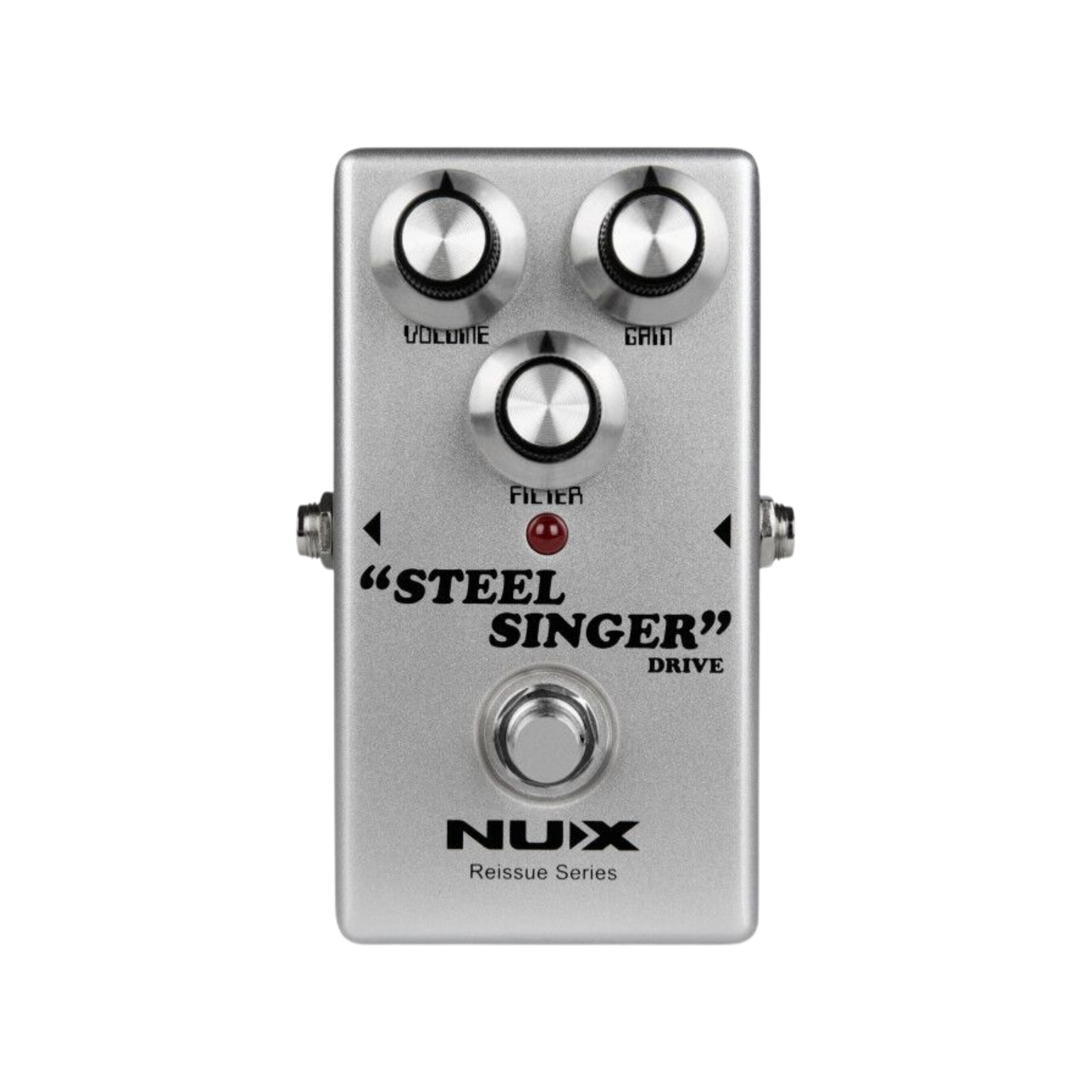 Guitar effects pedal with 'Steel Singer' and Nux branding on a white background