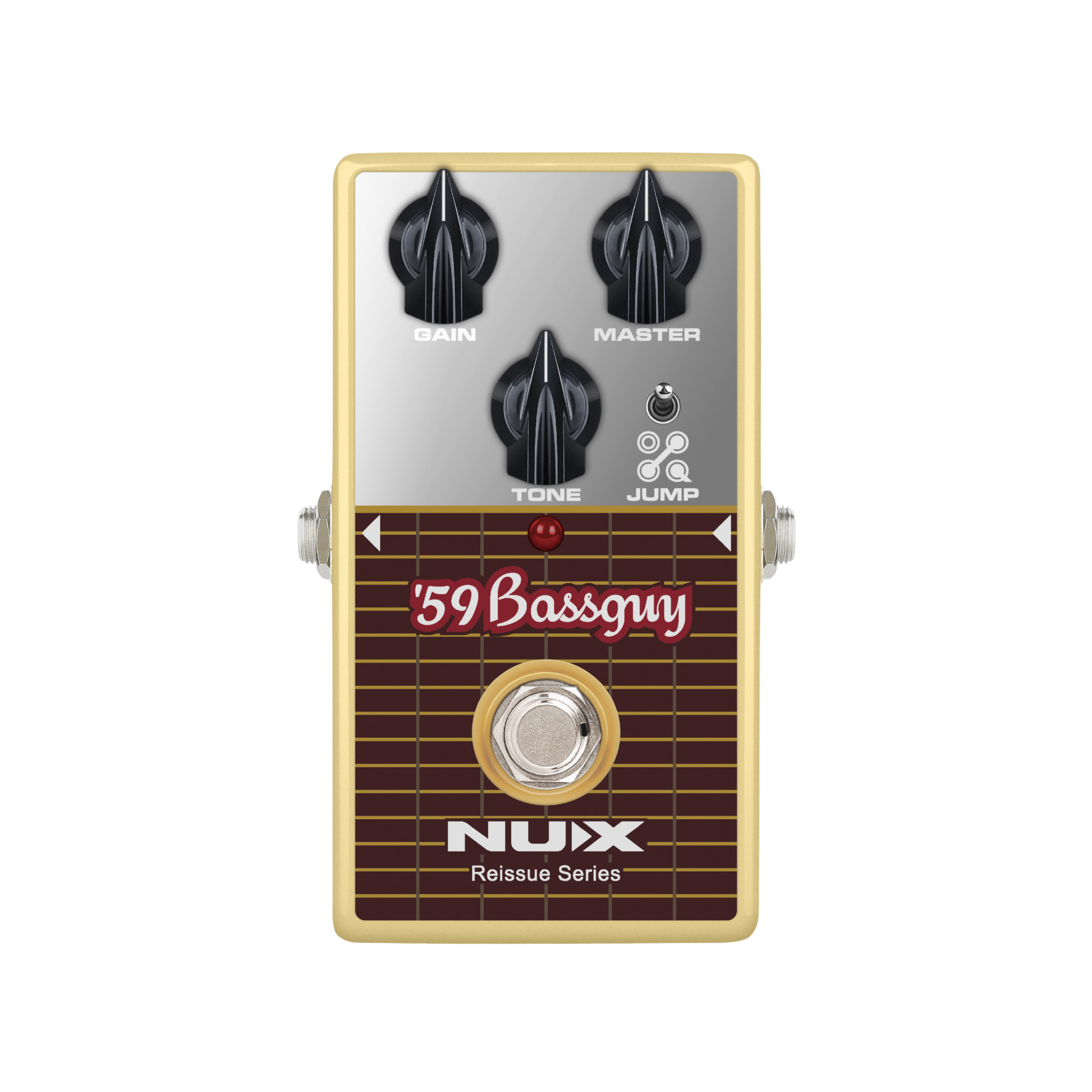 Guitar effects pedal with '59 Bassguy' and 'NUX' branding on a white background