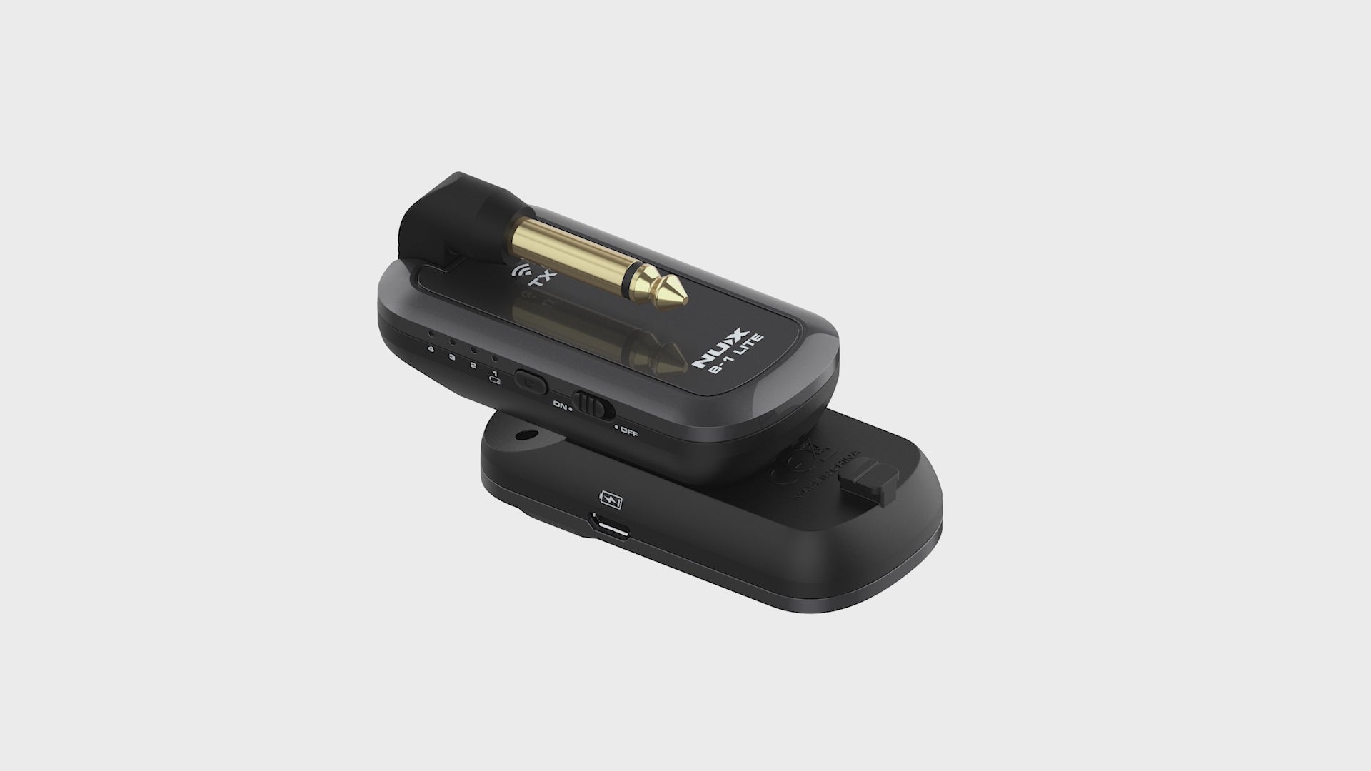 Cargar video: NUX B-1 lite transmitter and receiver clipping on to each other for easy storage
