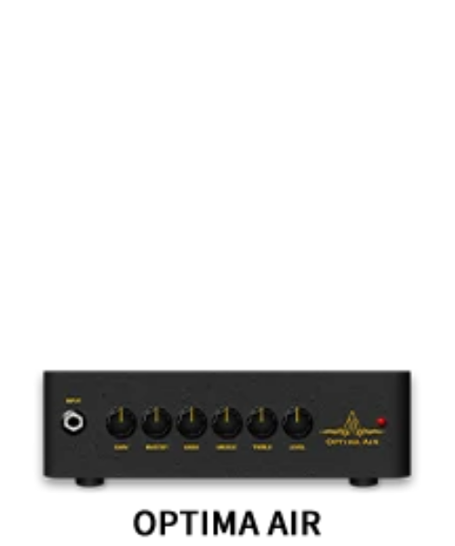Black amplifier with 'Optima Air' branding on a white background