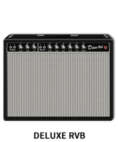Guitar amplifier with 'Deluxe RVB' branding on a white background
