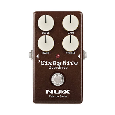 Guitar effects pedal with 'Sixty Five Overdrive' branding on a white background