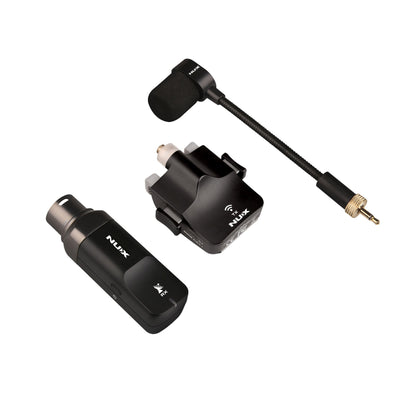 NUX B-6 wireless microphone transmitter and receiver on a white background
