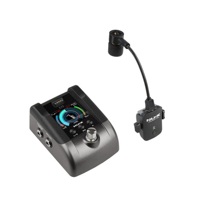 NUX B-6 PRO Wind instrument wireless microphone system kit with pedal receiver in white background.