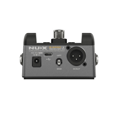 NUX B-6 PRO pedal receiver IO with USB, lift or ground option/ D I output, and DC 9v barrel plug as power.