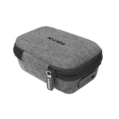 Gray carrying case with black zipper and visible NUX logo for NUX B-7 PSM on a white background