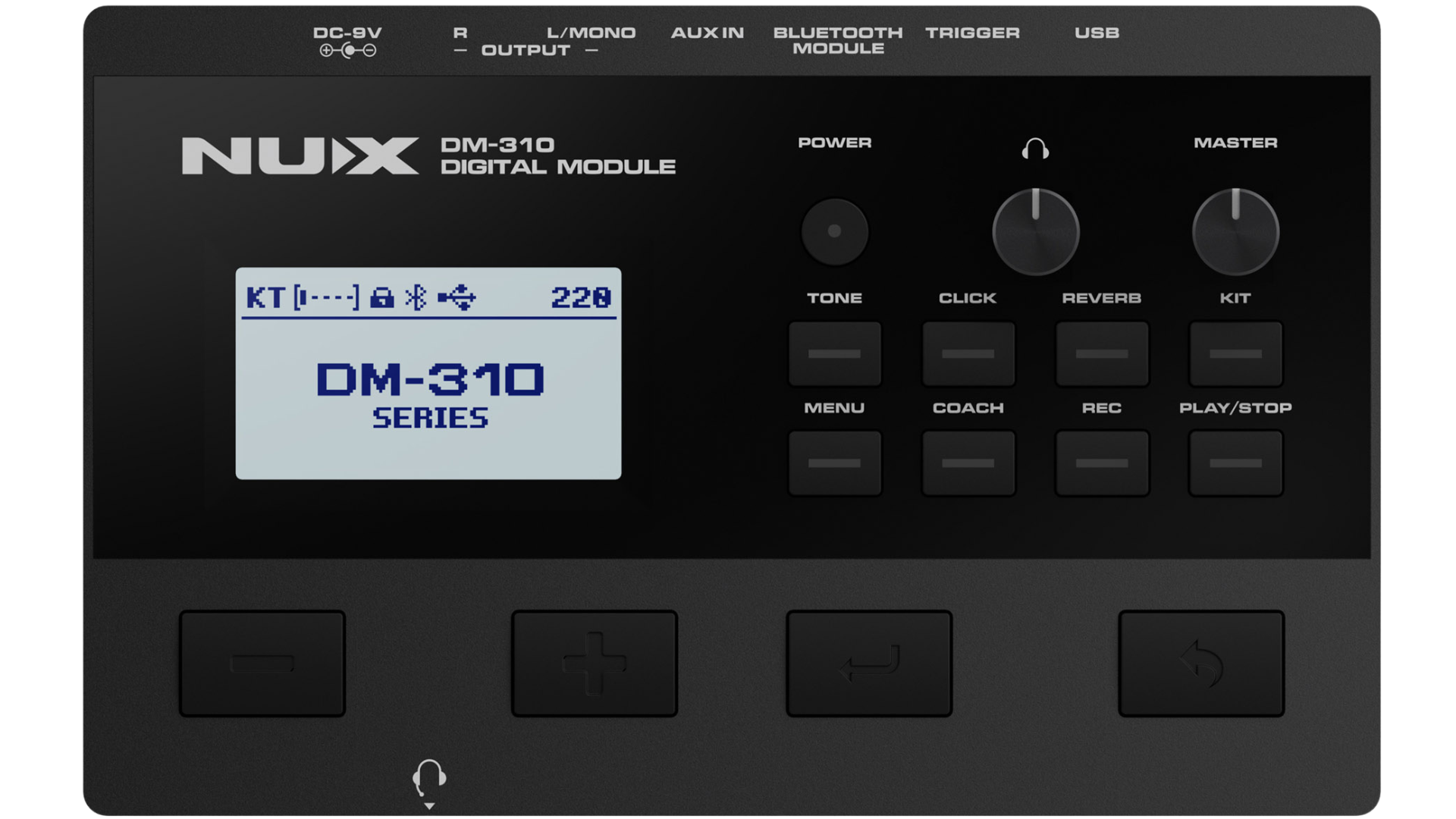 NUX DM-310 digital module with display and control buttons on a black background