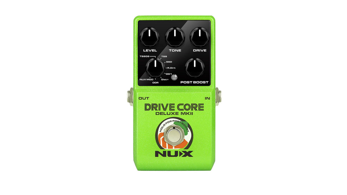 Drive Core Deluxe MKII top panel with level, tone, drive and post boost