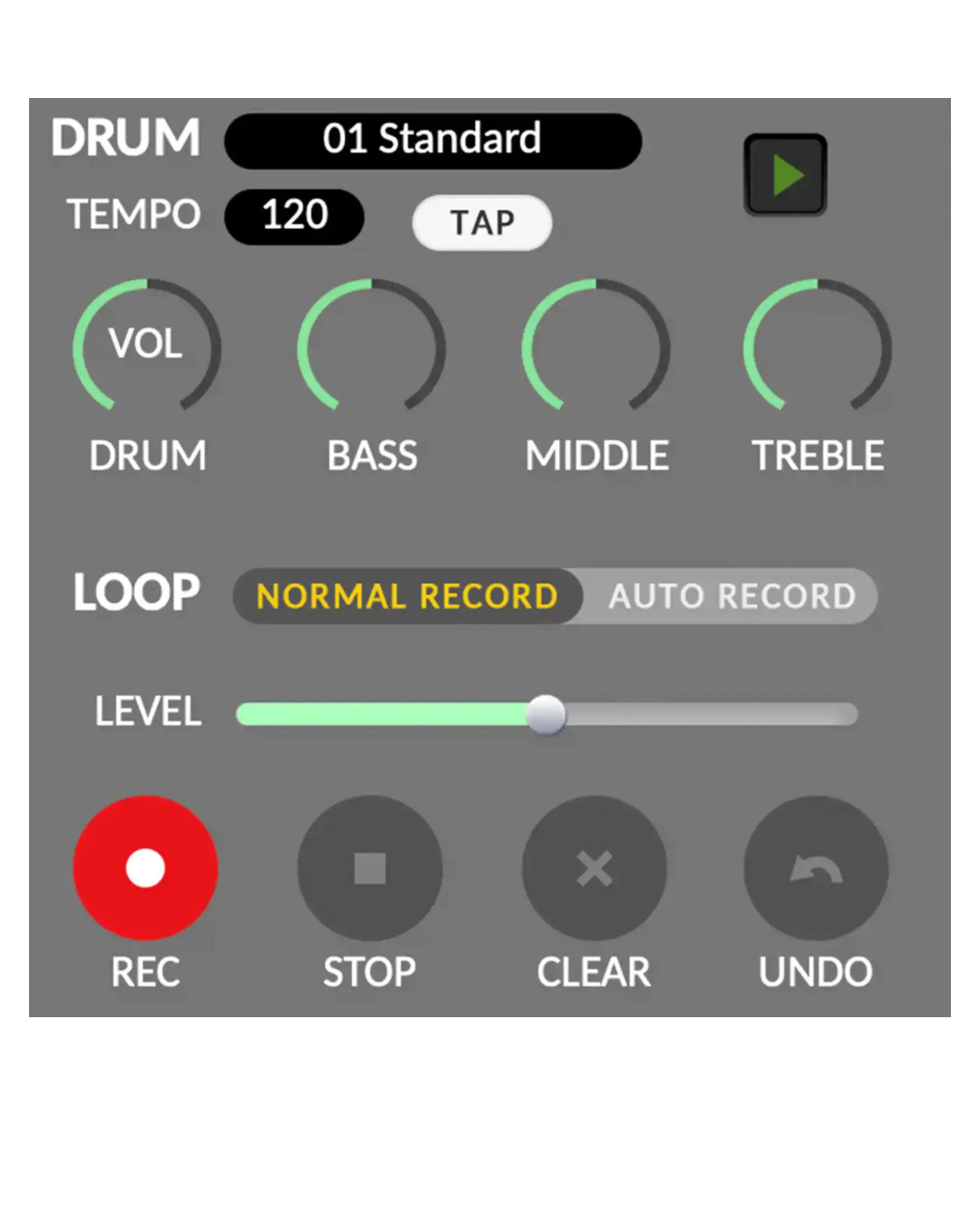 screenshot of mighty amp app drum and looper interface