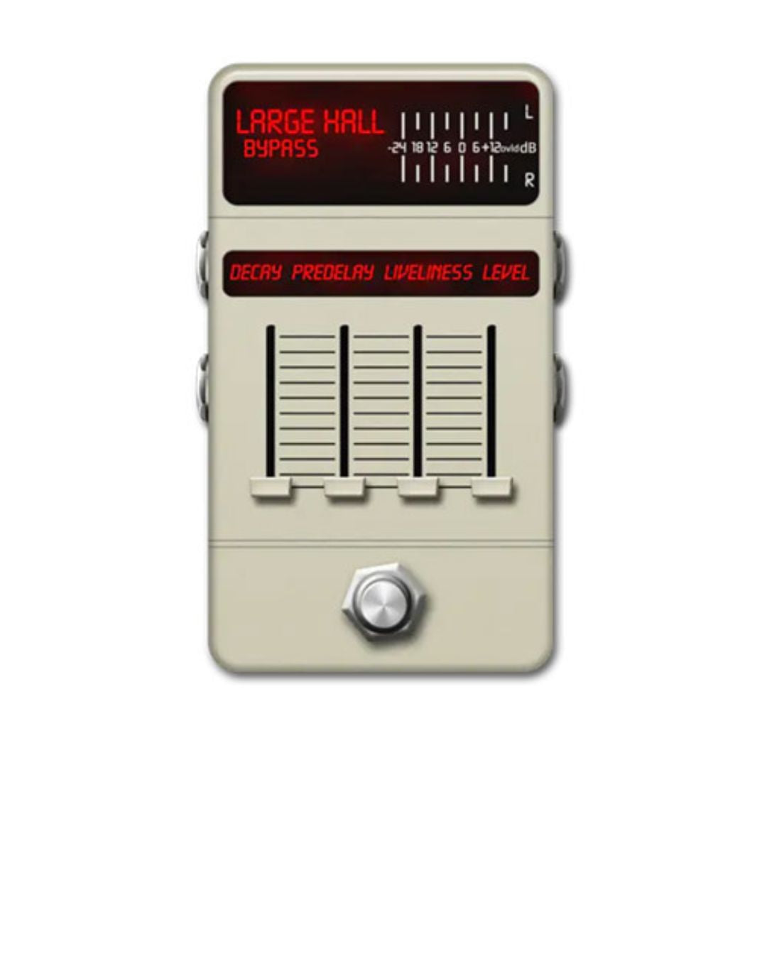 Guitar effects pedal with digital display on a white background