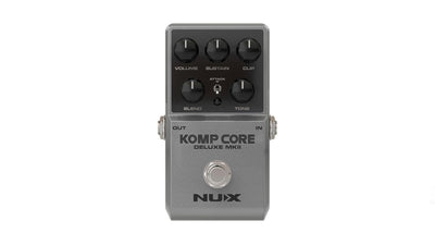 Komp Core Deluxe MKII top panel with volume, tone, blend and sustain knobs