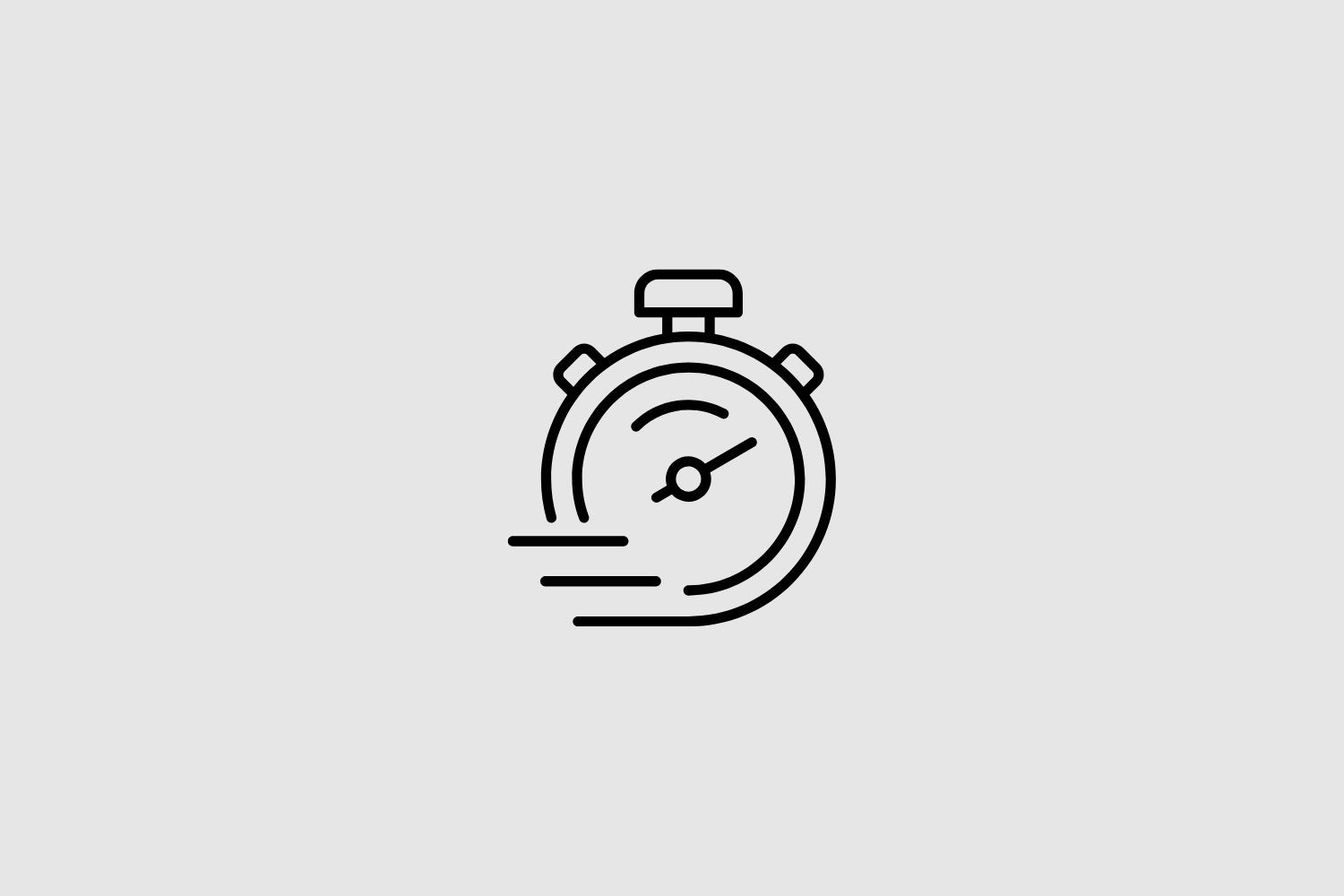 Black line art of a stopwatch on a light gray background