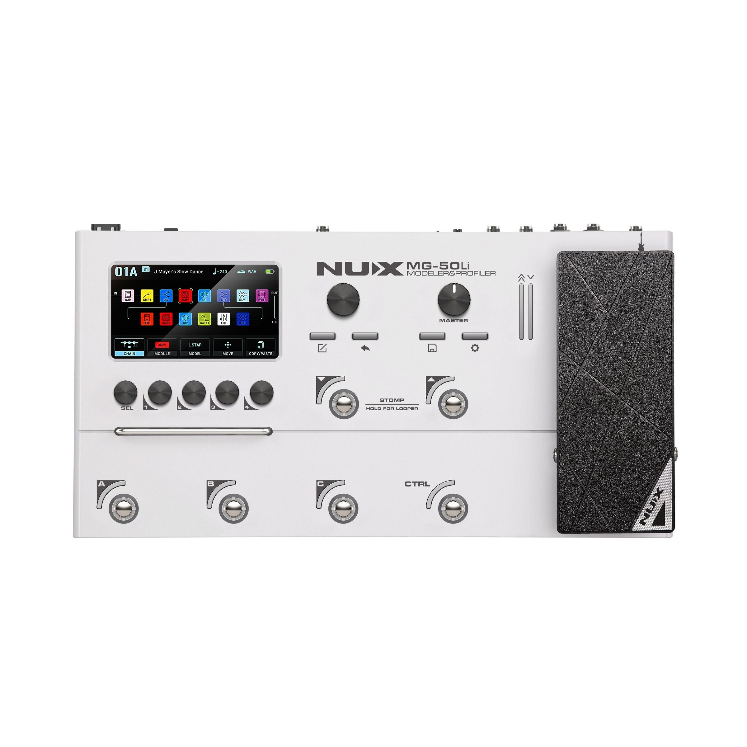 White NUX MG-50Li multi-effects processor on a white background