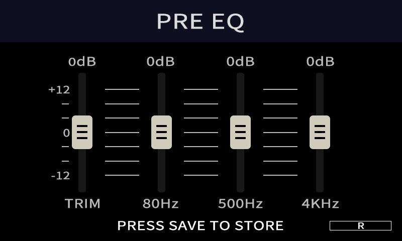 Pre EQ equalizer with four frequency bands on a dark background