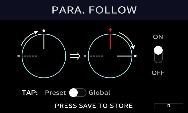 Control panel with 'Para. Follow' feature on a dark background