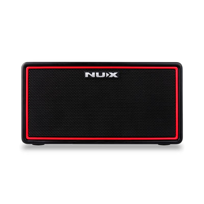 Black and red NUX portable speaker on a white background