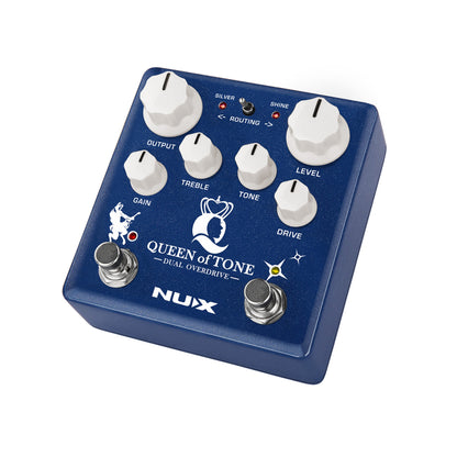 NUX Queen of tone dual overdrive pedal stompbox angle view