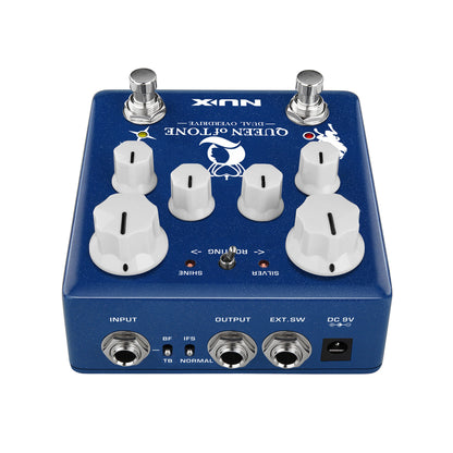 NUX Queen of tone dual overdrive pedal stompbox IO view
