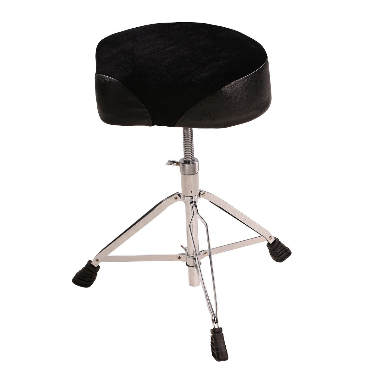 NUX Black drum stool with chrome base on a white background