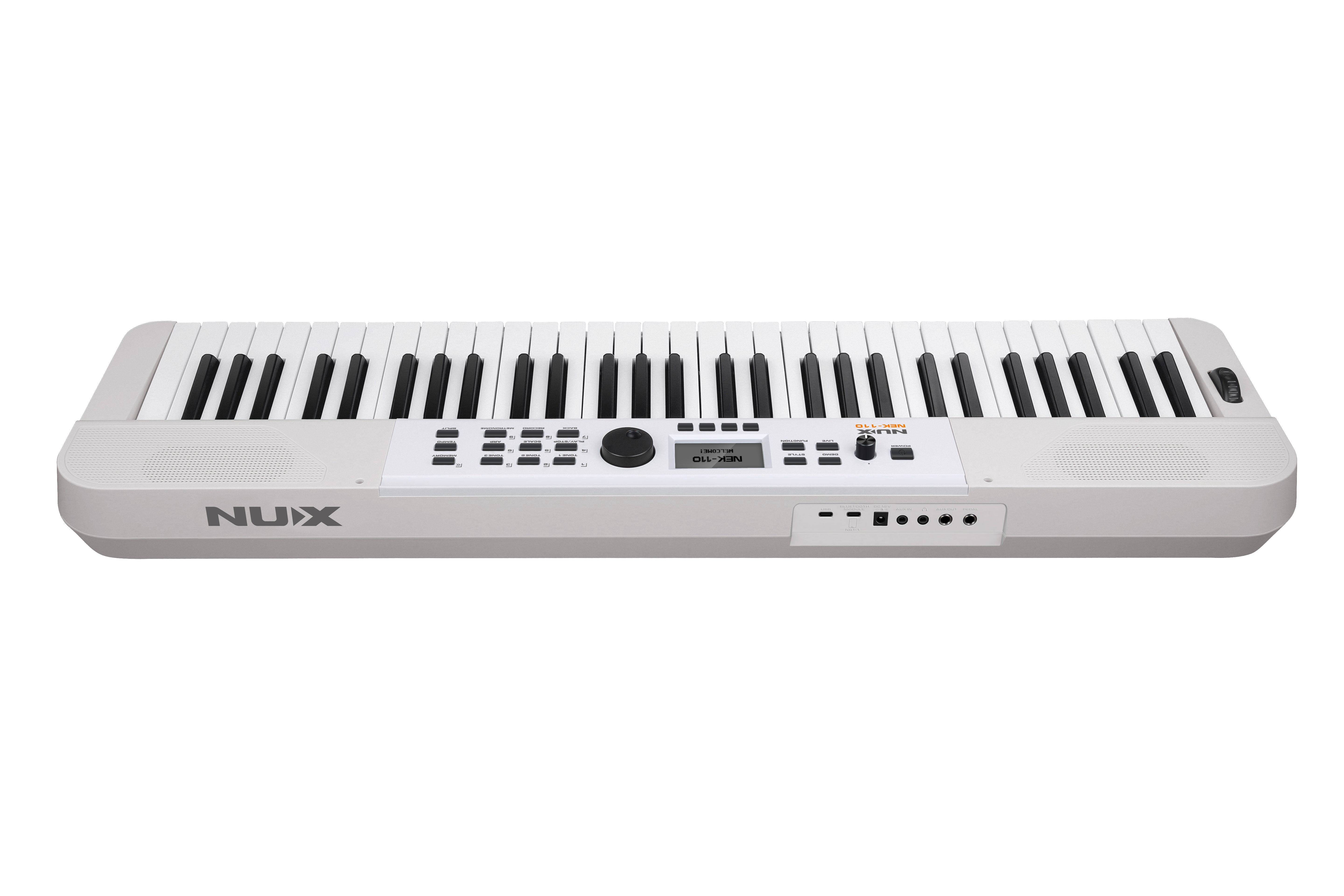 NUX NEK-110 keyboard rear connectivity panel with USB, Bluetooth, and audio jacks