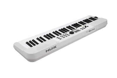 NUX NEK-110 keyboard angled full-length view showing control panel and ports