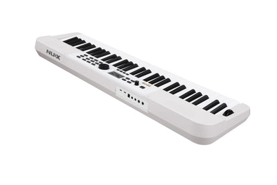 NUX NEK-110 keyboard angled view highlighting NUX logo and speaker