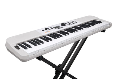 NUX NEK-110 keyboard on stand – closer angled view of keys and panel