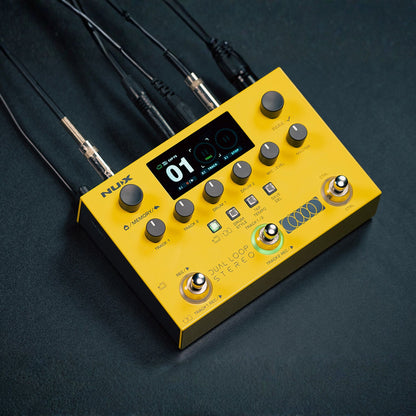 Yellow NUX dual loop stereo multi effect on floor 
