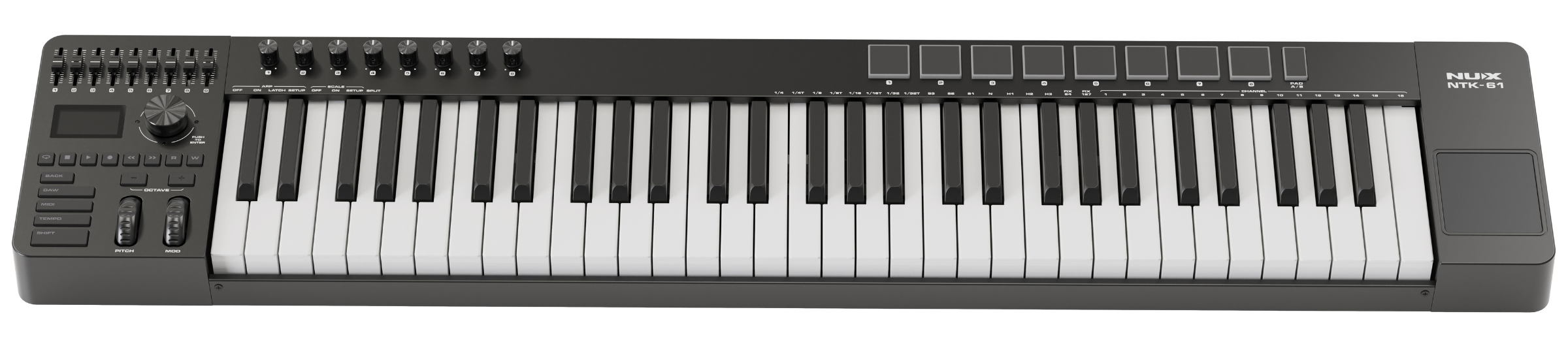 Black and white nux keyboard on a white background