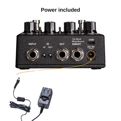 ACD-006A power adapter plugging into the Amp Academy 9V DC input