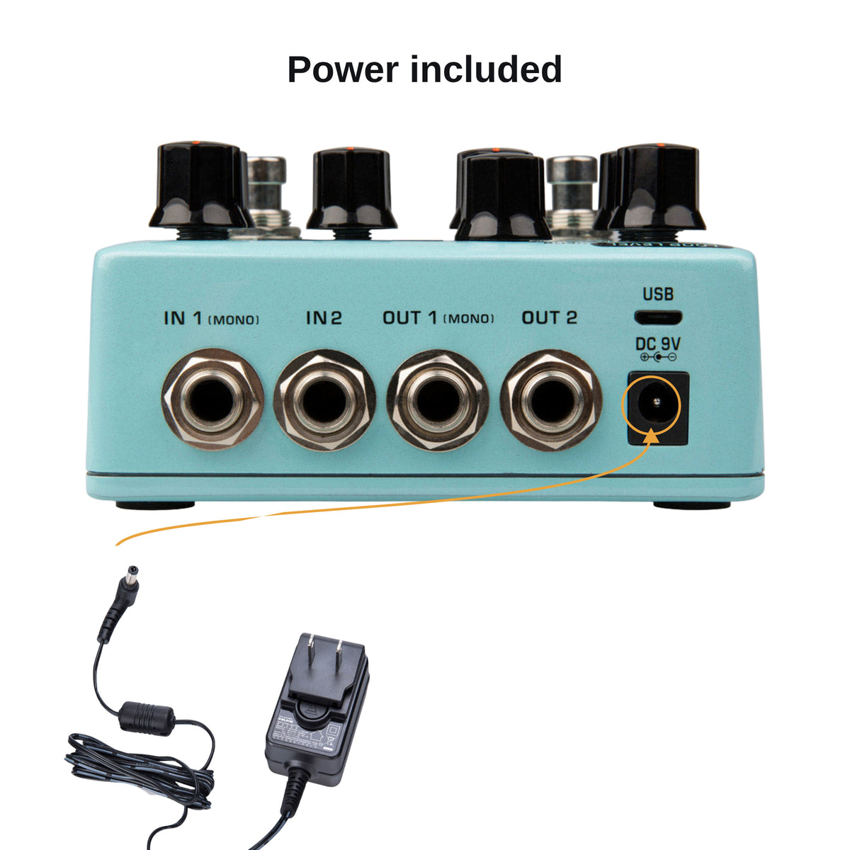 ACD-006A power adapter plugging into the Duotime 9V DC input
