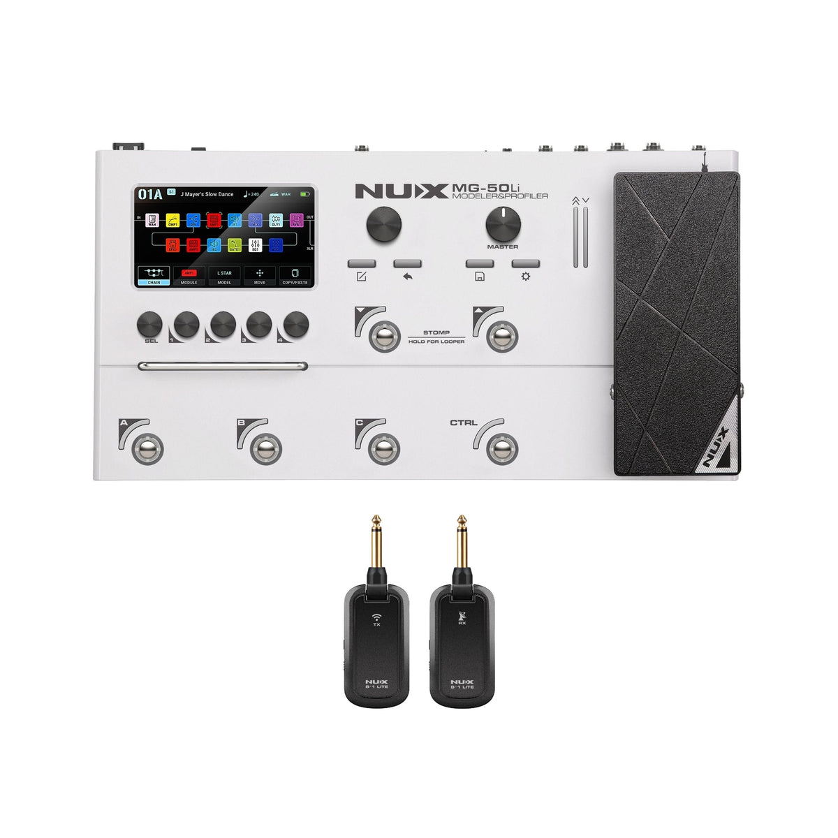 NUX MG-50Li White with FREE B-1 Lite wireless transmitter and receiver